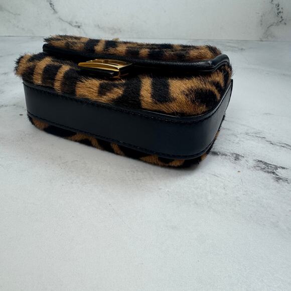 Fendi Zucca Shearling Baguette Charm Nano FF 2022 Crossbody Mini Bag Gold Chain - Picture 8 of 14